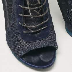 Burberry Navy Blue Denim and Suede Open Toe Booties Size 38