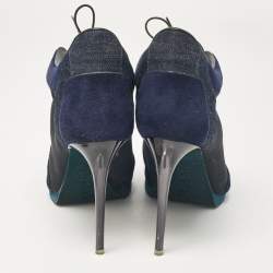 Burberry Navy Blue Denim and Suede Open Toe Booties Size 38