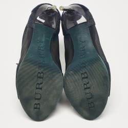 Burberry Navy Blue Denim and Suede Open Toe Booties Size 38