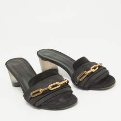 Burberry Black Satin Slide Block Heel Sandals Size 39