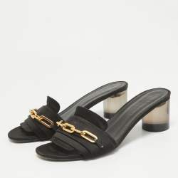 Burberry Black Satin Slide Block Heel Sandals Size 39