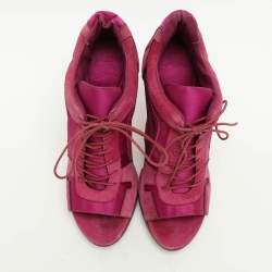 Burberry Pink Mesh and Satin Peep Toe Lace Up Booties Size 39