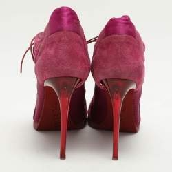 Burberry Pink Mesh and Satin Peep Toe Lace Up Booties Size 39