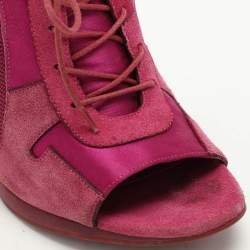 Burberry Pink Mesh and Satin Peep Toe Lace Up Booties Size 39