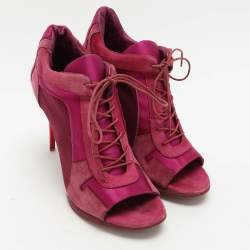 Burberry Pink Mesh and Satin Peep Toe Lace Up Booties Size 39