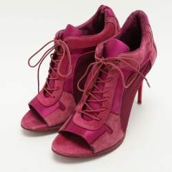 Burberry Pink Mesh and Satin Peep Toe Lace Up Booties Size 39