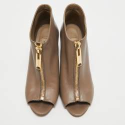 Burberry Brown Leather Zip Up Booties Size 39.5