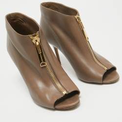 Burberry Brown Leather Zip Up Booties Size 39.5