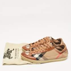 Burberry Brown/Beige Canvas and Leather Low Top Sneakers Size 37