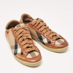 Burberry Brown/Beige Canvas and Leather Low Top Sneakers Size 37