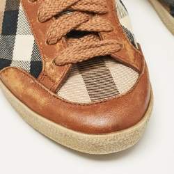 Burberry Brown/Beige Canvas and Leather Low Top Sneakers Size 37