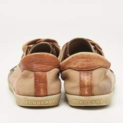 Burberry Brown/Beige Canvas and Leather Low Top Sneakers Size 37