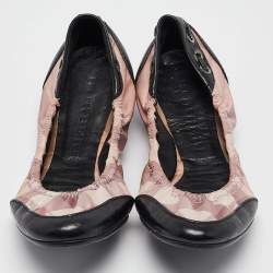 Burberry Pink/Black Check Fabric and Leather Scrunch Ballet Flats Size 36.5