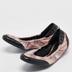 Burberry Pink/Black Check Fabric and Leather Scrunch Ballet Flats Size 36.5