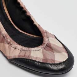 Burberry Pink/Black Check Fabric and Leather Scrunch Ballet Flats Size 36.5