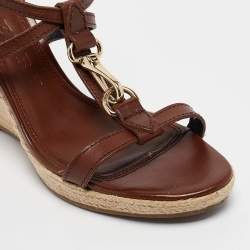 Burberry Brown Leather Wedge Sandals Size 40