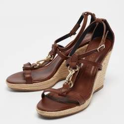 Burberry Brown Leather Wedge Sandals Size 40