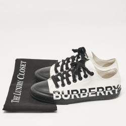 مملوكة مسبقًا Burberry White/Black Fabric Larkhall Logo Low Top Sneakers Size 38