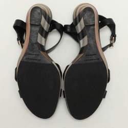 مملوكة مسبقًا Burberry Black Leather Wedge Sandals Size 40