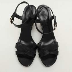 مملوكة مسبقًا Burberry Black Leather Wedge Sandals Size 40
