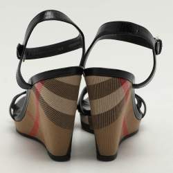 مملوكة مسبقًا Burberry Black Leather Wedge Sandals Size 40