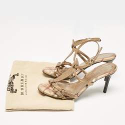 Burberry Gold Canvas and Leather Ankle Strap Sandals Size 37