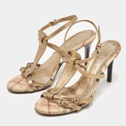 Burberry Gold Canvas and Leather Ankle Strap Sandals Size 37