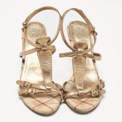 Burberry Gold Canvas and Leather Ankle Strap Sandals Size 37