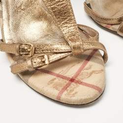 Burberry Gold Canvas and Leather Ankle Strap Sandals Size 37
