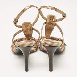 Burberry Gold Canvas and Leather Ankle Strap Sandals Size 37