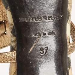 Burberry Gold Canvas and Leather Ankle Strap Sandals Size 37