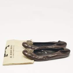 Burberry Dark Brown Leather Buckle Detail Scrunch Ballet Flats Size 39