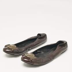 Burberry Dark Brown Leather Buckle Detail Scrunch Ballet Flats Size 39