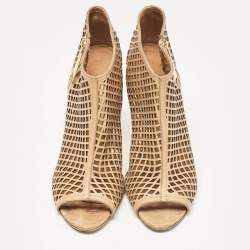 مملوكة مسبقًا Burberry Beige  Cut Out Leather Open Toe Booties Size 39