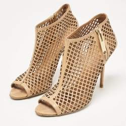 مملوكة مسبقًا Burberry Beige  Cut Out Leather Open Toe Booties Size 39
