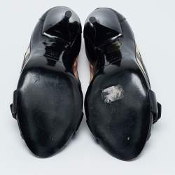 Pre Owned Burberry Black/Beige Canvas and Patent Leather Peep Toe Pumps Size 41