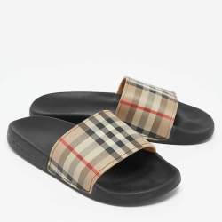 Burberry Beige/Brown Check Rubber Pool Slides Size 35