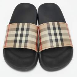 Burberry Beige/Brown Check Rubber Pool Slides Size 35