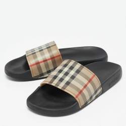 Burberry Beige/Brown Check Rubber Pool Slides Size 35
