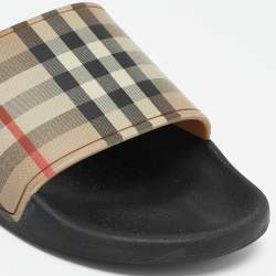 Burberry Beige/Brown Check Rubber Pool Slides Size 35