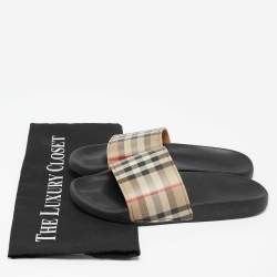 Burberry Beige/Brown Check Rubber Pool Slides Size 35