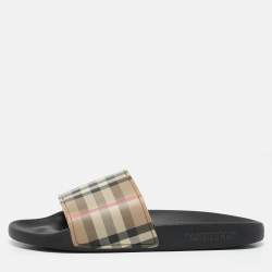 Burberry Beige/Brown Check Rubber Pool Slides Size 35