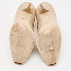 Burberry Beige Croc Embossed Leather Blyth Peep Toe Pumps Size 39