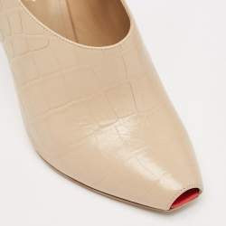 Burberry Beige Croc Embossed Leather Blyth Peep Toe Pumps Size 39