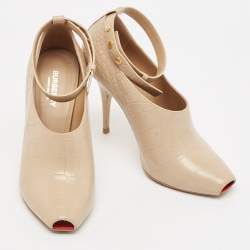 Burberry Beige Croc Embossed Leather Blyth Peep Toe Pumps Size 39