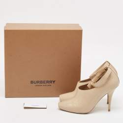 Burberry Beige Croc Embossed Leather Blyth Peep Toe Pumps Size 39