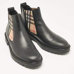 Burberry Black Leather Vintage Check Allostock Chelsea Boots Size 41.5