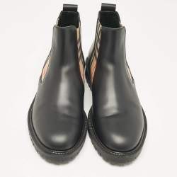 Burberry Black Leather Vintage Check Allostock Chelsea Boots Size 41.5