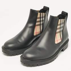 Burberry Black Leather Vintage Check Allostock Chelsea Boots Size 41.5