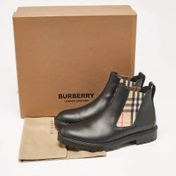 Burberry Black Leather Vintage Check Allostock Chelsea Boots Size 41.5